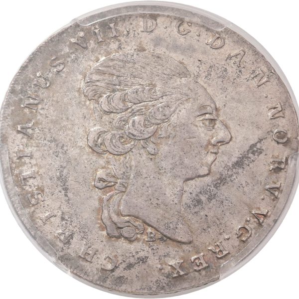 Christian VII, speciedaler 1798 HIAB, Sieg 25.3, H 13C, FP 43.5, PCGS AU55. Ex. BR 897, 02.11.2020, lot 313; ex. Erik Kruse; ex. BR, 397, sept. 1979, lot 332.