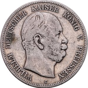 Germany, Prussia, Wilhelm I, 5 Mark 1876 C, KM 503, VF-F.