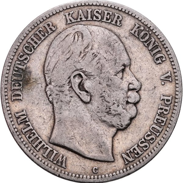 Germany, Prussia, Wilhelm I, 5 Mark 1876 C, KM 503, VF-F.