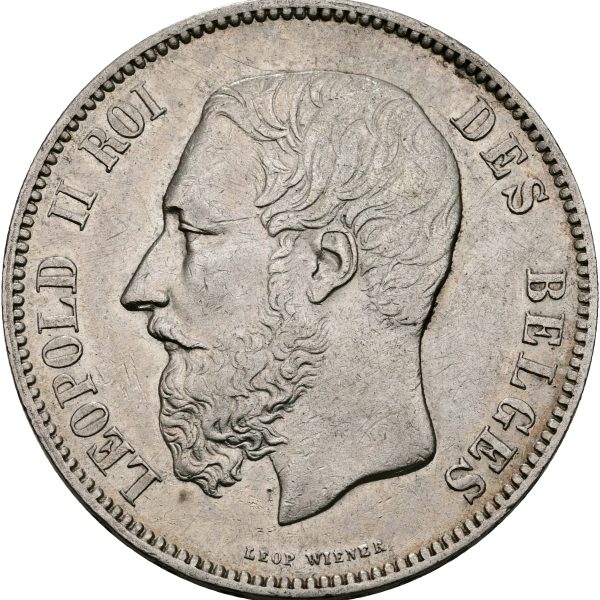 Belgium, Leopold II, 5 Francs 1873, KM 24, VF.