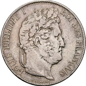 France, Louis Philippe, 5 Francs 1847 A, KM 749.1, VF-F.