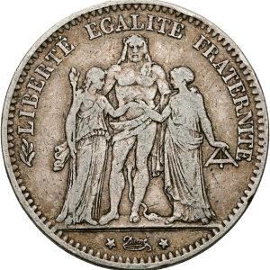France, 5 Francs 1875 A, KM 820.1, VF-F.
