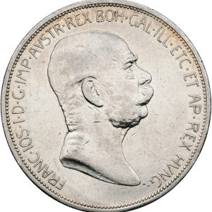 Austria, Franz Joseph I, 5 Corona 1908, KM 2809, VF, cleaned.