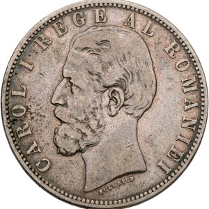 Romania, Carol I, 5 Lei 1883 B, KM 17, VF-F.