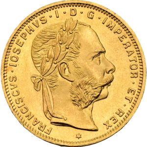 Austria, Franz Josepf I, 8 Florin / 20 Francs 1892, restrike, KM 2269, Fr. 502R, UNC-AU