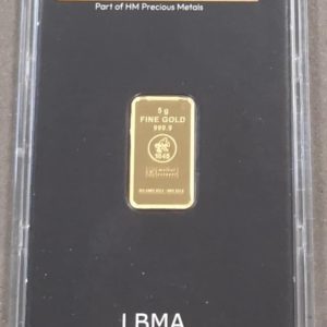 Guldbarre, 5 g, Au (999.9/1000), Heimerle + Meule, kv. Proof - i original holder.
