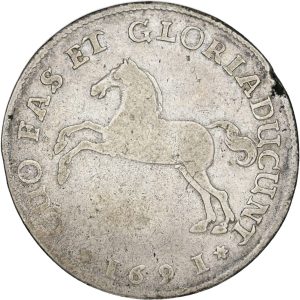 Germany, Braunsweig-Lüneburg-Celle, 24 Mariengroschen 1691, KM 330, F, edge damage.