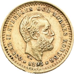 Sverige, Oscar II, 5 kronor 1894, SM 38, Sieg 83, kv. 1+, ridser