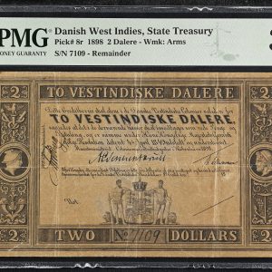Dansk Vestindien / Danish West Indies, 2 Vesindiske Dalere 1898, nr. 7109, blanket / remainder, Sieg 8b, Pick 8r, PMG 30 Very Fine - previously monunted.