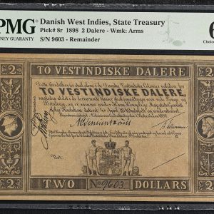 Dansk Vestindien / Danish West Indies, 2 Vestindiske Dalere 1898, nr. 9603, blanket / remainder, Sieg 8b, Pick 8r, PMG 63 Choise Uncirculated.