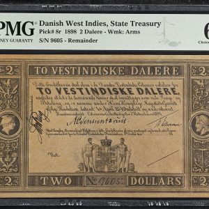 Dansk Vestindien / Danish West Indies, 2 Vestindiske Dalere 1898, nr. 9605, blanket / remainder, Sieg 8b, Pick 8r, PMG 63 Choise Uncirculated.