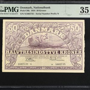 50 Kroner 1954 n, nr. 1602735, Riim / Matthiessen, Sieg 124, Pick 38 - PMG 35 Choice Very Fine.