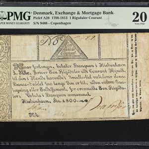 1 Rigsdaler Courant 1800, nr. 9488, Sieg 39, Pick A28, PMG 20 Very Fine - minor repair.