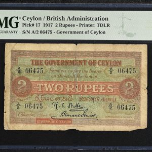 Ceylon / British Administration, 2 Rupees 1917, no. A/2 06475, PMG 15 Choise Fine - minor rust.