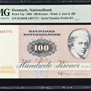 Danmark, 100 kroner 1986, nr. 5487771, Hoffmeyer / Billestrup, Sieg 142, Pick 51p - PMG 30 Very Fine, Tear