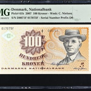 Danmark, 100 kroner 2007, nr. 017075F, Bernstein / Sørensen, Pick 61p - PMG 67 Superb Gem Uncirculated, Exceptional Paper Quality (Kopier)