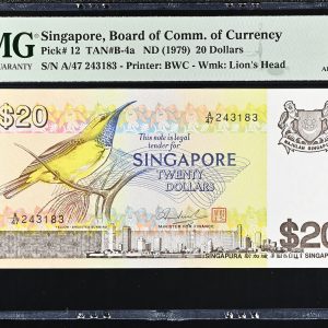Singapore, 20 Dollars ND (1979), no. A/47 243183, Pick 12 - PMG 55 About Uncirculated, Exceptional Paper Quality