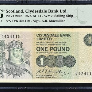 Scotland, 1 Pound 1972-1973, no. D/K 424119, Pick 204b - PMG 20 Very Fine, Stained, Tear