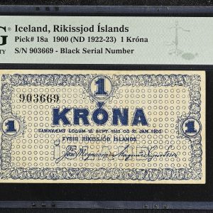 Iceland, Rikissjoður Íslands, 1 Króna ND (1922-23), Sieg 26, Pick 18a, PMG 30 Very Fine - small tear.