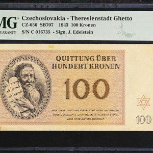 Czechoslovakia, Theresienstadt Ghetto, 100 Kronen 1943, no. C 016735, J. Edlestein, CZ-656, SB707 PMG 40 Extremely Fine - minor stains.