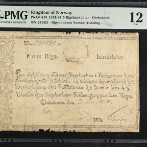 Norge, 5 Rigsbankdaler 1814, nr. 231431, Sieg 7, Pick A13, PMG 12 Fine - tape repairs.