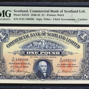 Scotland, Commercial Bank of Scotland Ltd., One Pound 1940-44, no. Z/24 186296, Pick S331B, PMG Choice Very Fine.