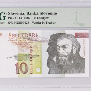 Slovenia, 10 Tolarjev 1992, Pick 11a - PMG Gem Unc 65 EPQ