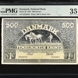 Danmark, 500 kroner 1931, nr. 0222850, V. Lange / Clementsen, Sieg 113, Pick 29, PMG Choice Very Fine 35, splits