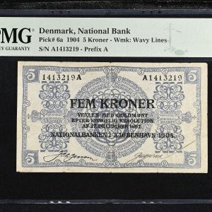 Danmark, 5 kroner 1904 A, nr. 1413219, Sieg 93, Pick 6a, PMG Very Fine 25, Large splits