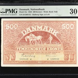 Danmark, 500 kroner 1948 d, nr. 1369142, Halberg / Strande, Sieg 127, Pick 41c, PMG Very Fine 30, Split - Top Pop