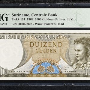 Suriname, 1000 Gulden 1963, Pick 124, PMG Gem Uncirculated 66, Exceptional Paper Quality