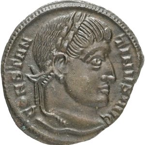 Roman Empire, Constantine I 'the Great' (307-337), Siscia, Follis, circa 320-321, Laureate head of Constantine right / D N CONSTANTINI MAX AVG around wreath containing VOT / XX; in exergue, ΔSIS✱. RIC 159, 3.01 g, EF, edge damage