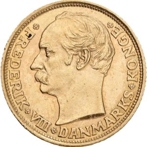 Frederik VIII, 10 kroner 1908, H 2, Sieg 2, F 298, kv. 01-1+