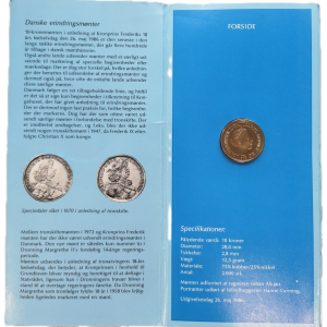 Margrethe II, 10 kroner 1986, Kronprins Frederiks 18 års fødselsdag, Sieg 17.2, kv. Proof, i original papomslag. Modelfoto.